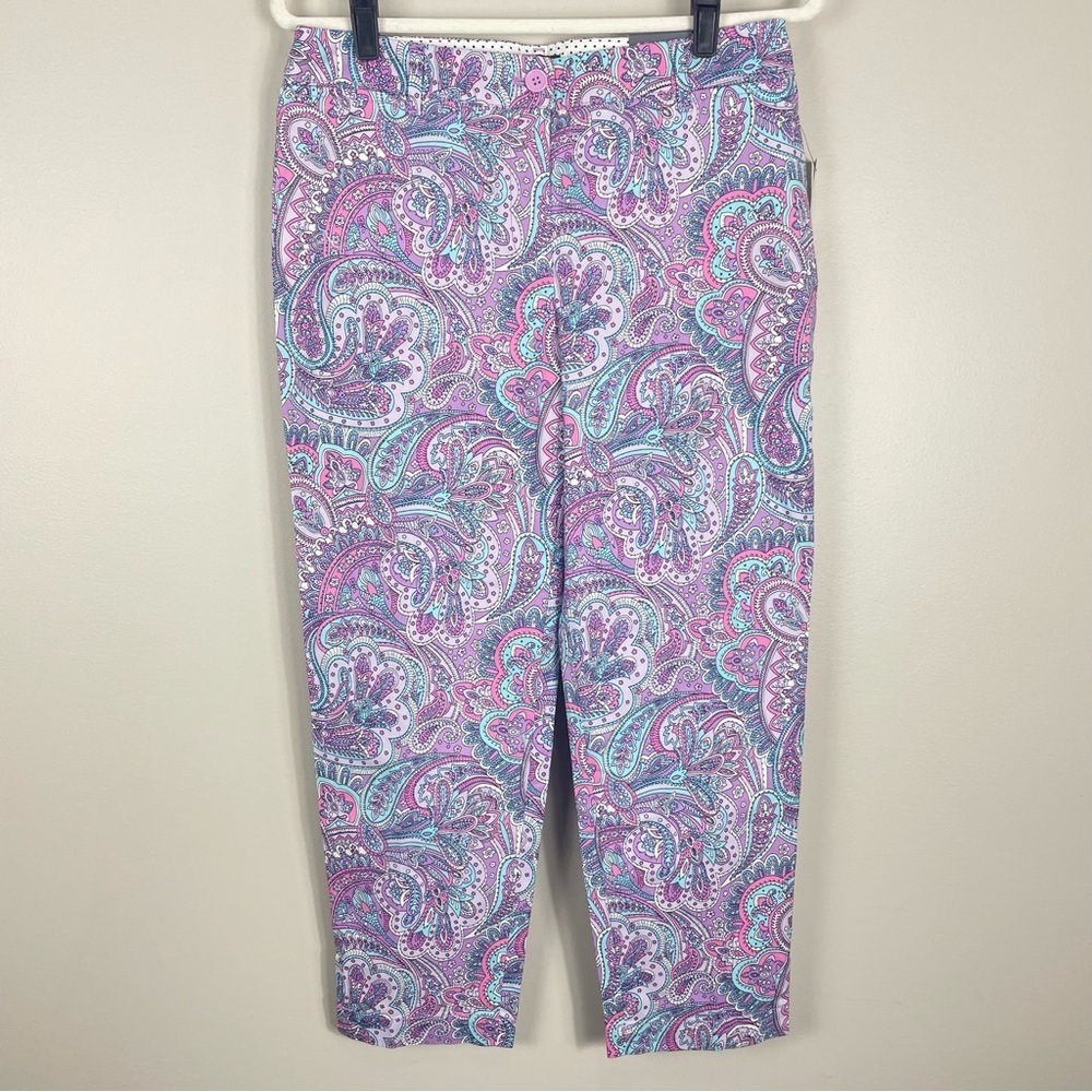 Talbots Perfect Crop Pants Womens 6 Paisley Slim Leg Purple Pink Floral